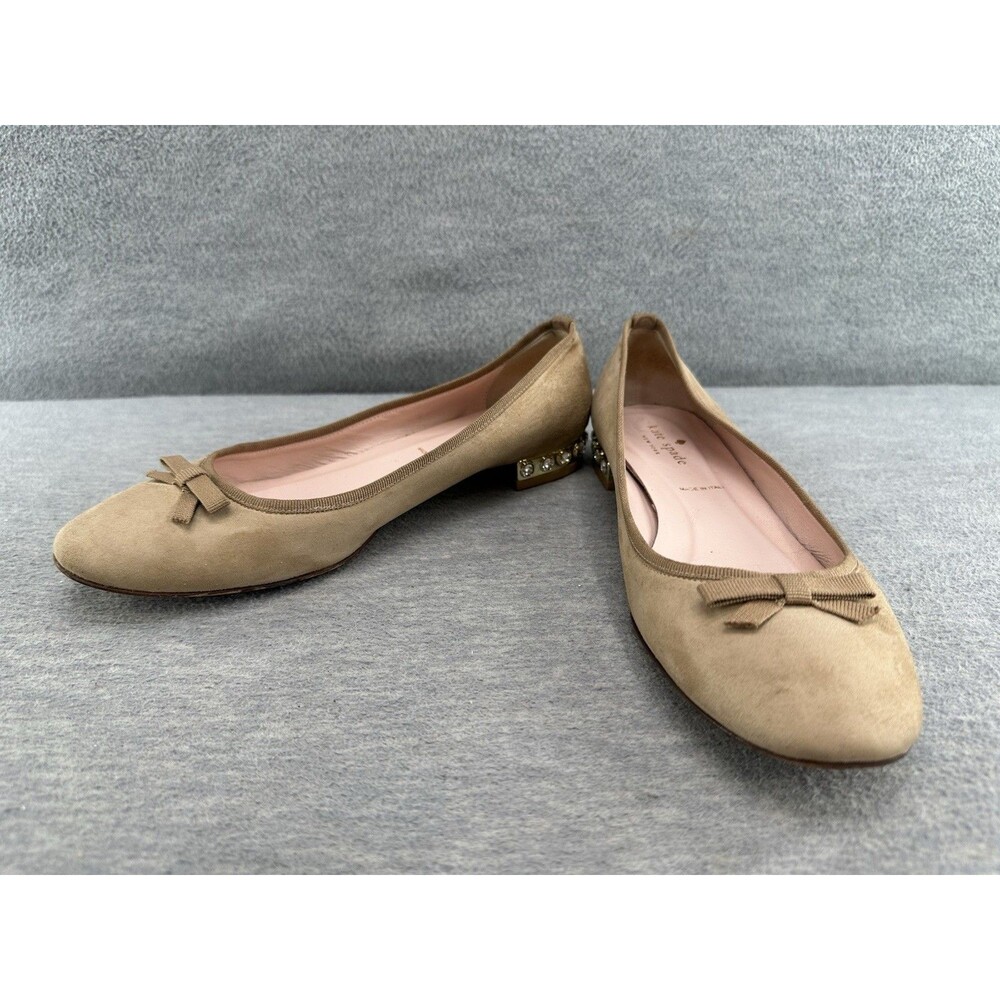 KATE SPADE Women's Tan Suede Rhinestone on Heel Flats Size 8M B15
